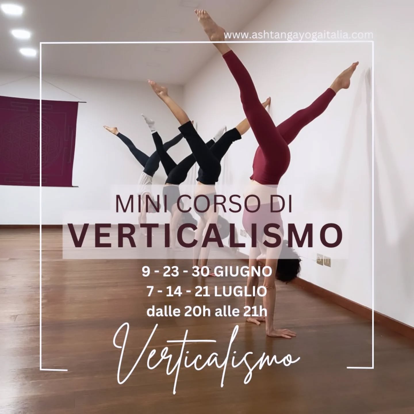 💫 Vuoi avvicinarti alle verticali sulle mani?
💫 La stai già praticando e desideri consolidare  la verticale libera in mezzo alla stanza e/o lavorare sulle diverse figure a testa in giù?
Allora questo MINI CORSO IN 6 LEZIONI fa per te!

Quando? 
I seguenti martedì sera:
➡️ 9 - 23 - 30 giugno 
➡️ 7 - 14 - 21 luglio
Dalle 20h alle 21h30. 
Solo in presenza c/o Ashtanga Yoga Italia, viale Doria 35, Milano.

Contributo richiesto?
120€ per l'intero percorso

Chi insegna?
La bravissima Elisa Angioni @elydege , ex ginnasta agonista con più di 20 anni di esperienza di insegnamento a adulti e bambini. 

Il corso è riservato ai soci dell'ASD Anima Fenice e a chiunque desideri diventarlo. La quota associativa è di 25€, da aggiungere all'importo di cui sopra. 

Vuoi unirti a noi?
📧 Scrivici ad ashtangayogaitalia@gmail.com 
🤗❤

Ti aspettiamo!

Ashtanga 
Yoga
Italia 
Milano
Verticale
Sulle Mani

#AshtangaYogaItalia #verticalismo #upside down #onhands
