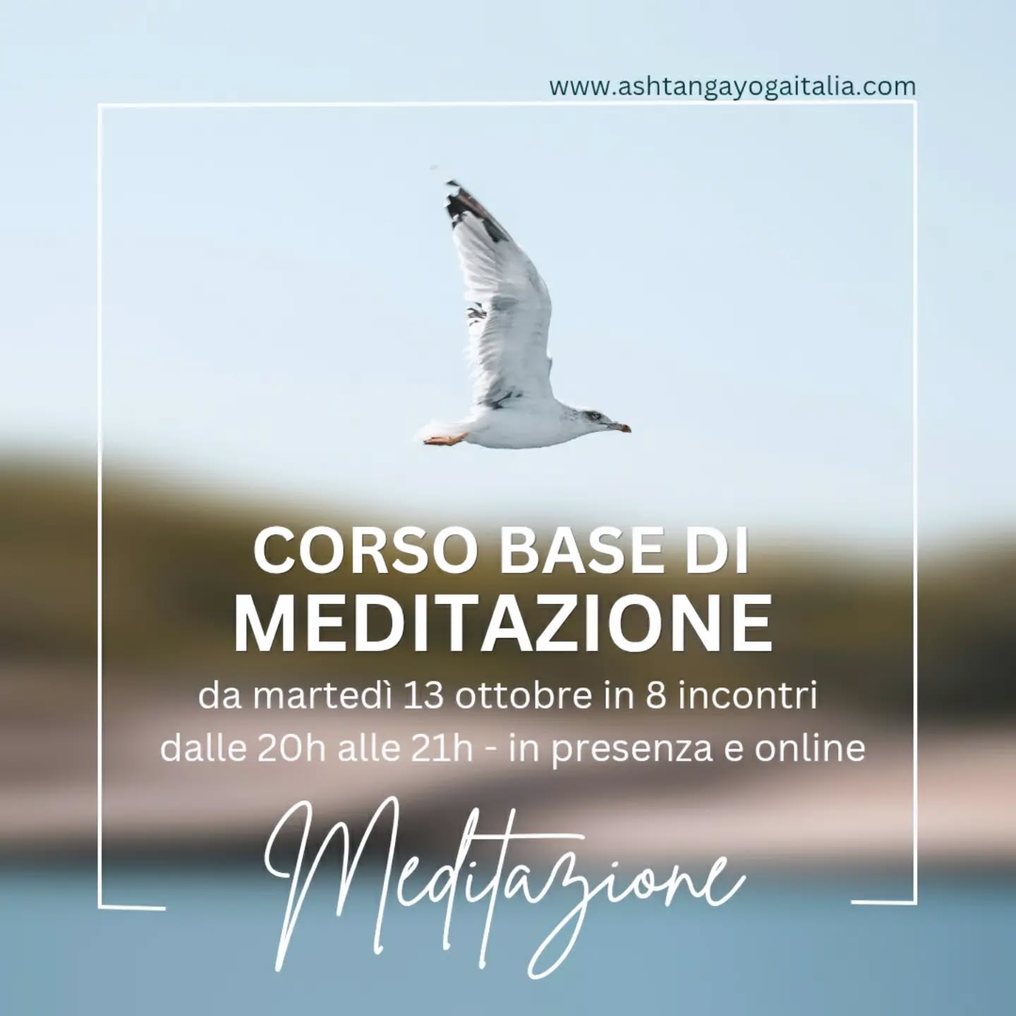Uno degli scopi primari della pratica fisica dello yoga (yogasana, la pratica delle posture) é quello di preparare il corpo e la mente a stare seduto in meditazione perché è attraverso quest'ultima che veramente diamo un'accelerata importante al nostro processo di conoscenza del Sé.

Ed è per questo che ci teniamo ad ospitare eventi e corsi di meditazione ad integrazione della pratica fisica, perché chi desidera fare un passo più in profondità nello yoga possa avere la possibilità di farlo. 

Dopo la serata gratuita dedicata alla meditazione che si terrà martedì 6 ottobre, chi lo desidera potrà partecipare al CORSO BASE DI MEDITAZIONE con @fabio_petruzzi che si terrà per 8 settimane a partire dalla settimana successiva, martedì 13 ottobre, dalle 20h alle 21h, sia in presenza che in diretta online (via Zoom).

La frequenza è monosettimanale. Queste le date precise:

🔹️martedì 13 ottobre
🔹️martedì 20 ottobre
🔹️martedì 27 ottobre
🔹️martedì 3 novembre
🔹️martedì 10 novembre
🔹️martedì 17 novembre
🔹️martedì 24 novembre
🔹️martedì 1 dicembre

 L'orario è sempre alle 20h.

✦ CONTRIBUTO RICHIESTO:
EARLY BIRD a € 150 (con uno sconto già applicato di €30 rispetto alla quota consueta di € 180) per chi si iscrive entro sabato 3 ottobre. 

📧 Per info e iscrizioni scrivi direttamente a fabioyogadao@gmail.com 

Ti aspettiamo con gioia! ❤

Ashtanga 
Yoga
Italia
Milano
Meditazione

#AshtangaYogaItalia #yogaforeveryone #meditazione